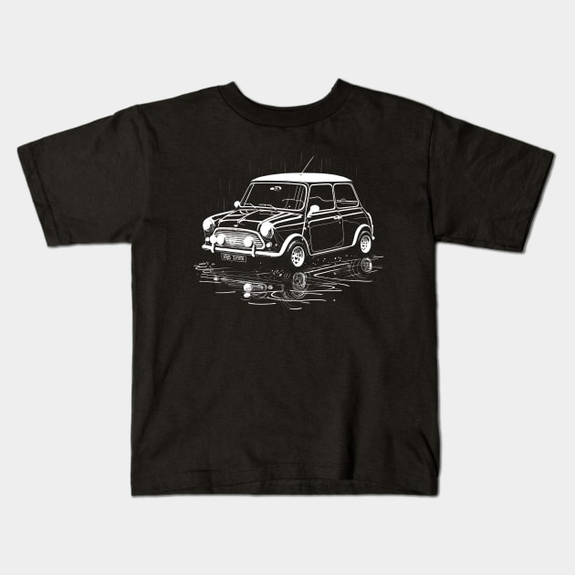 Mini Cooper in the rain Kids T-Shirt by Kid Relic